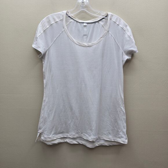 Lululemon Subtle Striped Cap Sleeve T Shirt Top Pullover Stretch Cream Size 8 - Picture 1 of 4